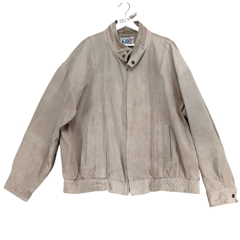 Vintage 80s South Creek Taupe Leather Bomber Jacket Mens 2XL Hidden Hood Korea